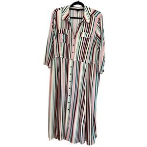 Torrid Size 2 Striped Midi Shirt Dress Button Front Stretch - missing belt